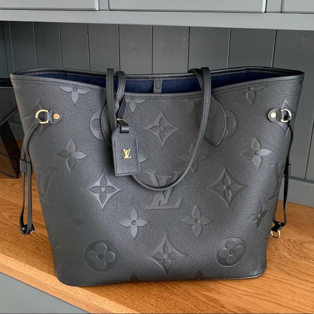 NEW Louis Vuitton NEVERFULL MM Monogram Empreinte w/ luggage tag BLACK - Picture 2 of 16